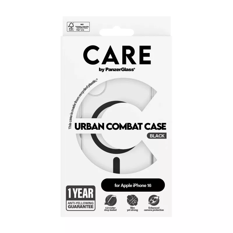 PanzerGlass CARE™ by ® Urban Combat funda transparente con MagSafe negro para iPhone 16