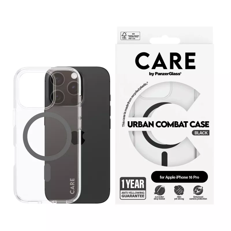PanzerGlass CARE™ by ® Urban Combat funda transparente con MagSafe negro iPhone 16 Pro