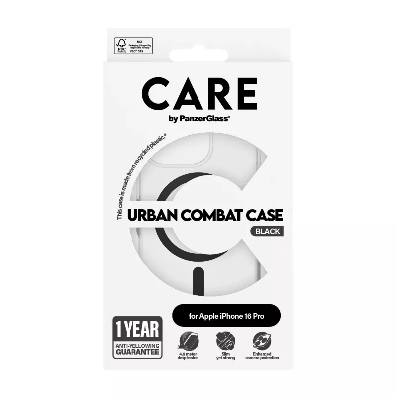 PanzerGlass CARE™ by ® Urban Combat funda transparente con MagSafe negro iPhone 16 Pro