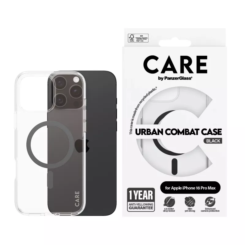 PanzerGlass CARE™ by ® Urban Combat funda transparente con MagSafe negro iPhone 16 Pro Max