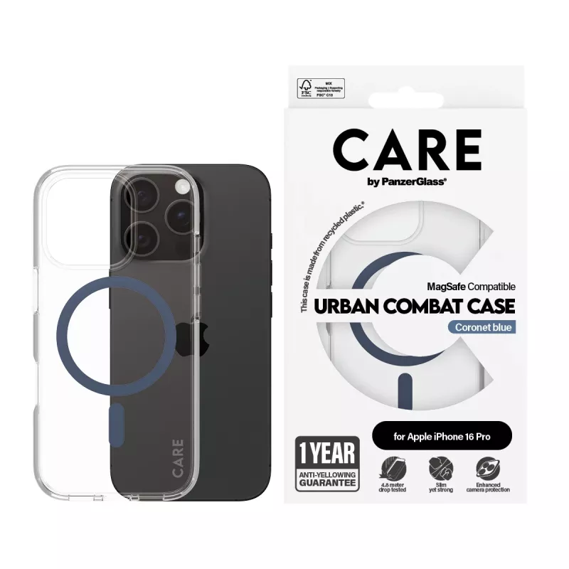 PanzerGlass CARE by Flagship funda transparente Urban Combat Blue MagSafe iPhone 16 Pro