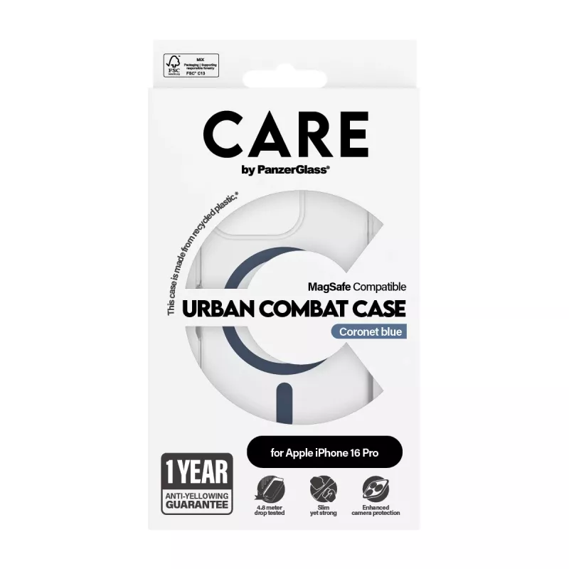 PanzerGlass CARE by Flagship funda transparente Urban Combat Blue MagSafe iPhone 16 Pro