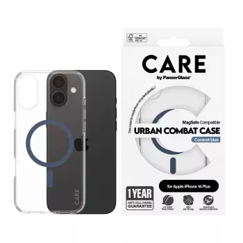 PanzerGlass CARE™ by ® Urban Combat funda transparente con MagSafe azul iPhone 16 Plus