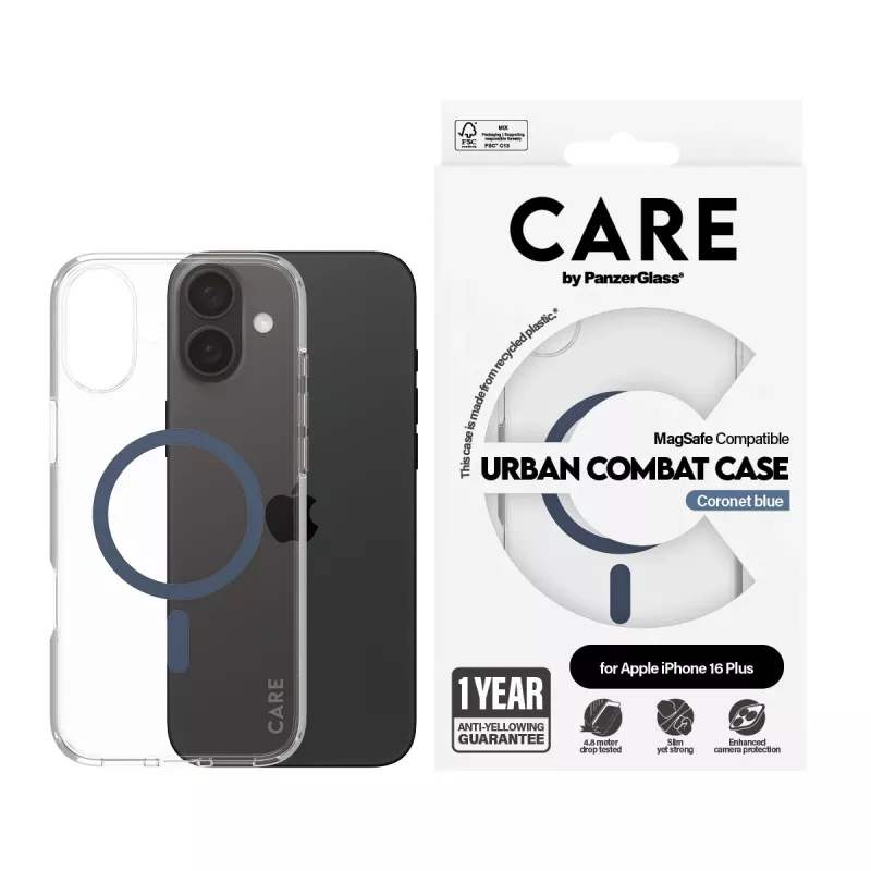 PanzerGlass CARE™ by ® Urban Combat funda transparente con MagSafe azul iPhone 16 Plus