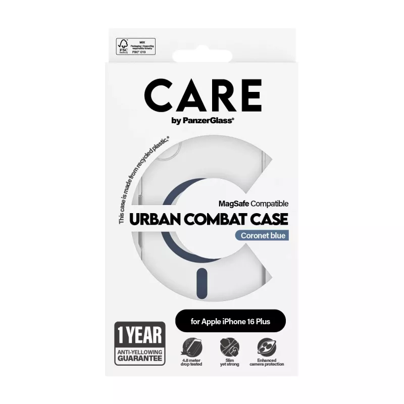PanzerGlass CARE™ by ® Urban Combat funda transparente con MagSafe azul iPhone 16 Plus
