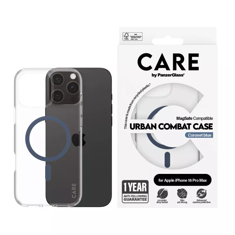 Funda PanzerGlass CARE by Flagship Transparent Urban Combat Blue MagSafe iPhone 16 Pro Max