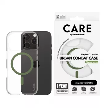 PanzerGlass CARE™ by ® Urban Combat funda transparente con MagSafe verde iPhone 16 Pro