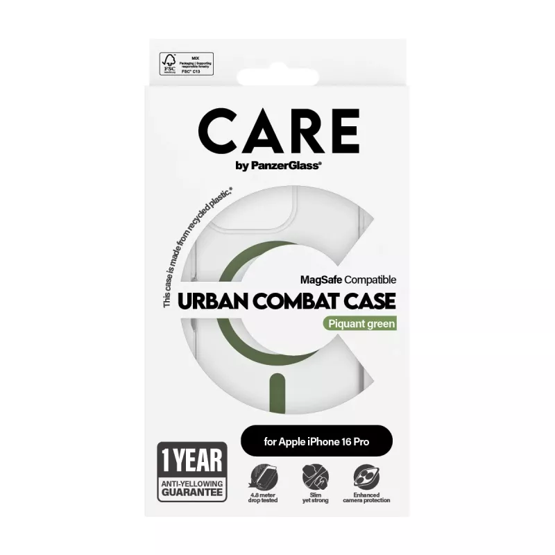 PanzerGlass CARE™ by ® Urban Combat funda transparente con MagSafe verde iPhone 16 Pro