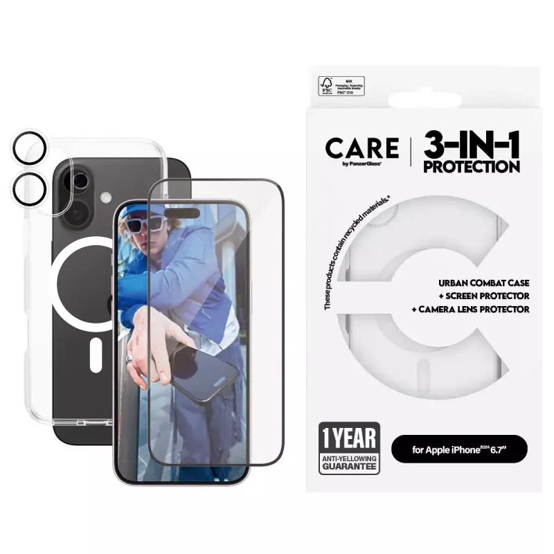 PanzerGlass ® | CARE by ® Flagship pack 3 en 1 iPhone 16 Plus
