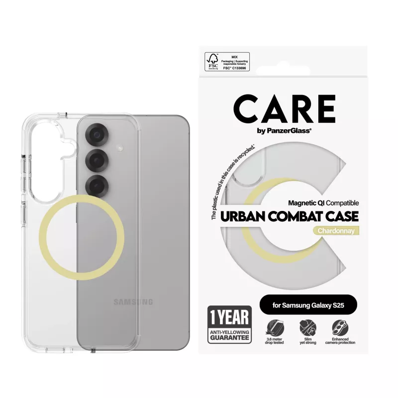 PanzerGlass CARE™ by ® Urban Combat funda transparente con Chardonnay compatible con Qi Samsung Galaxy S25
