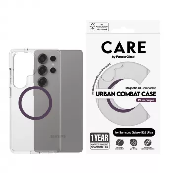 PanzerGlass CARE™ by ® Urban Combat funda transparente con ciruela morado compatible con Qi Samsung Galaxy S25 Ultra