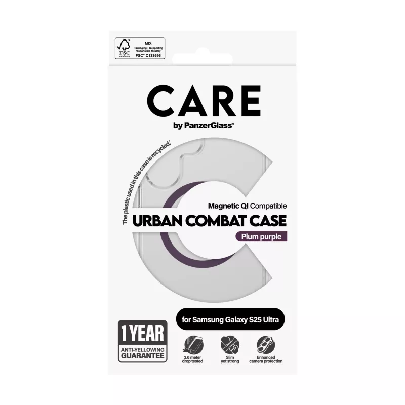 PanzerGlass CARE™ by ® Urban Combat funda transparente con ciruela morado compatible con Qi Samsung Galaxy S25 Ultra