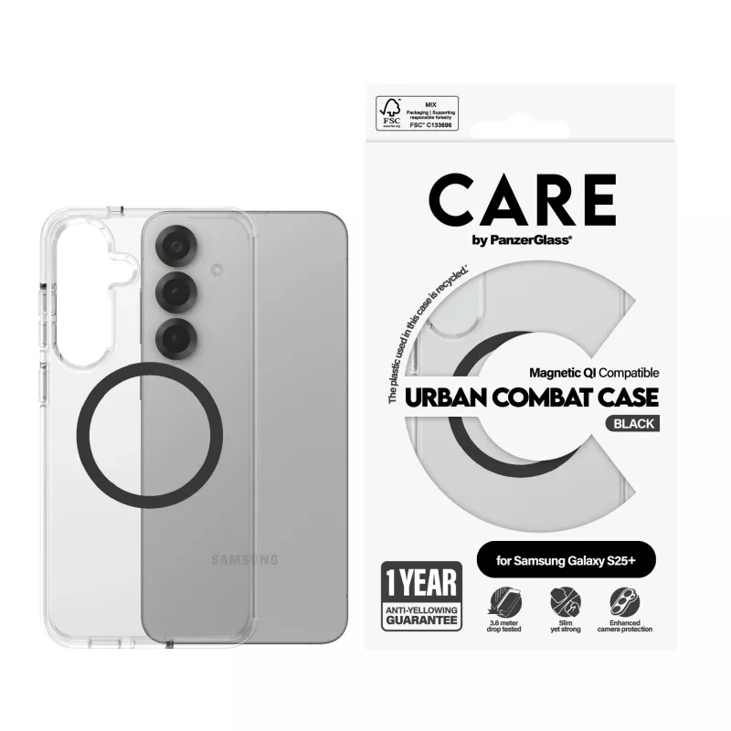 PanzerGlass CARE™ by ® Urban Combat funda transparente con negro compatible con Qi Samsung Galaxy S25+