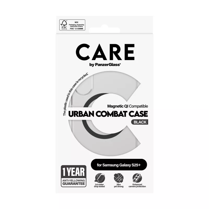 PanzerGlass CARE™ by ® Urban Combat funda transparente con negro compatible con Qi Samsung Galaxy S25+