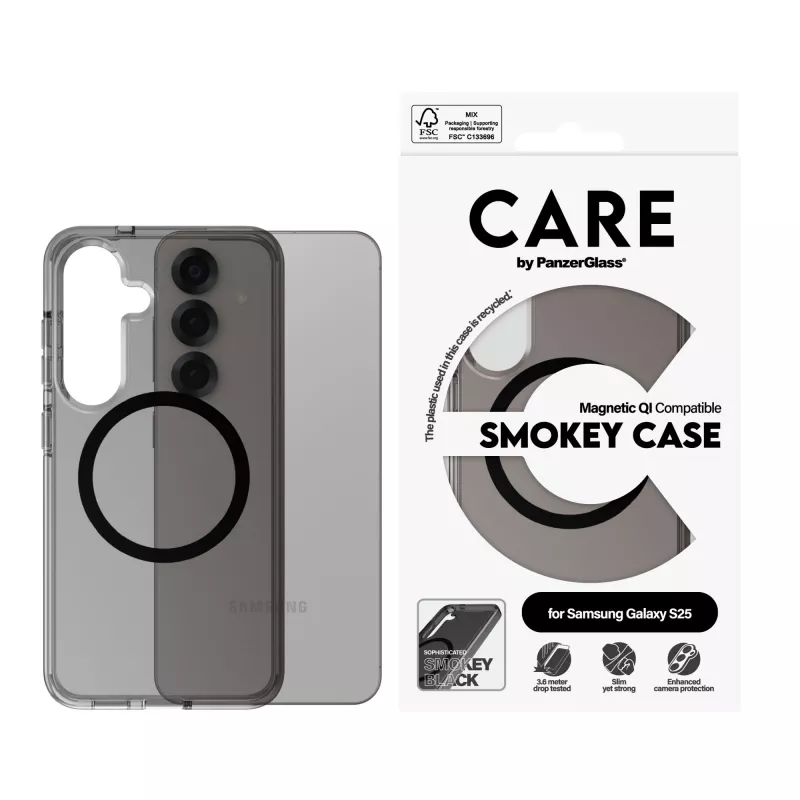 PanzerGlass CARE™ by ® Urban Combat funda Smokey con negro compatible con Qi Samsung Galaxy S25