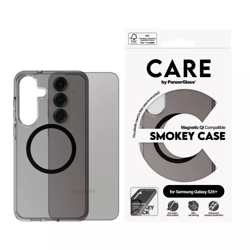 PanzerGlass CARE™ by ® Urban Combat funda Smokey con negro compatible con Qi Samsung Galaxy S25+