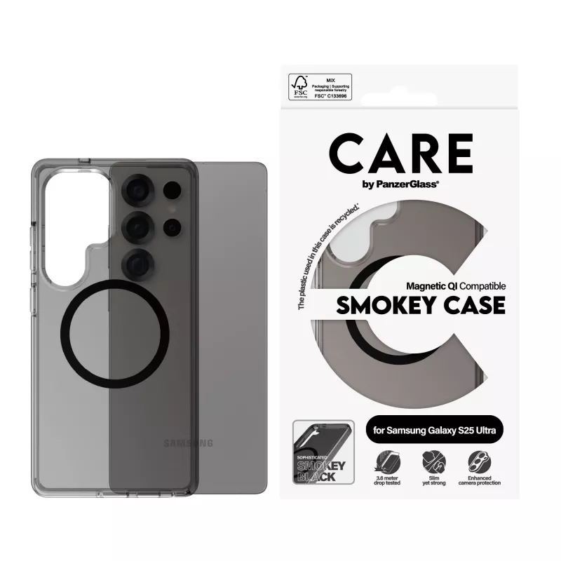 PanzerGlass CARE™ by ® Urban Combat funda Smokey con negro compatible con Qi Samsung Galaxy S25 Ultra
