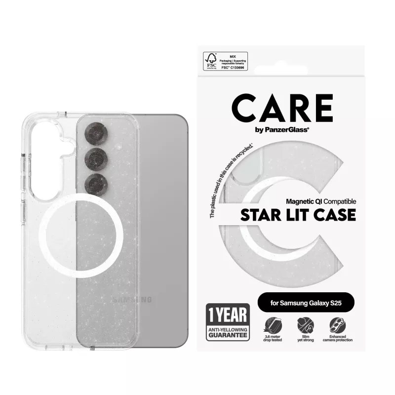 PanzerGlass CARE™ by ® Urban Combat funda Star Lit con blanco compatible con Qi Samsung Galaxy S25