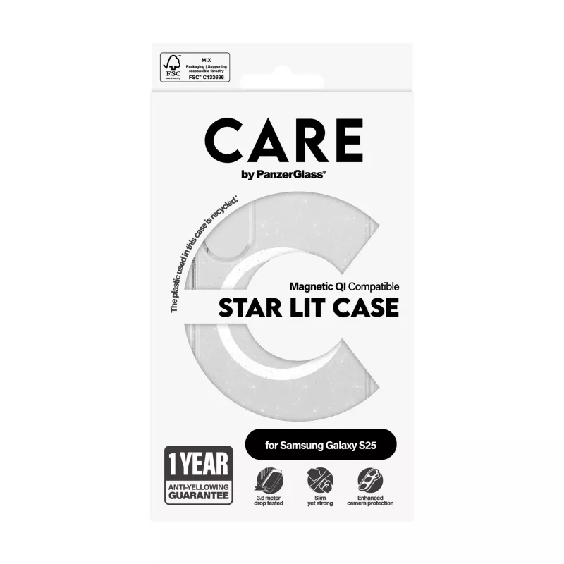 PanzerGlass CARE™ by ® Urban Combat funda Star Lit con blanco compatible con Qi Samsung Galaxy S25