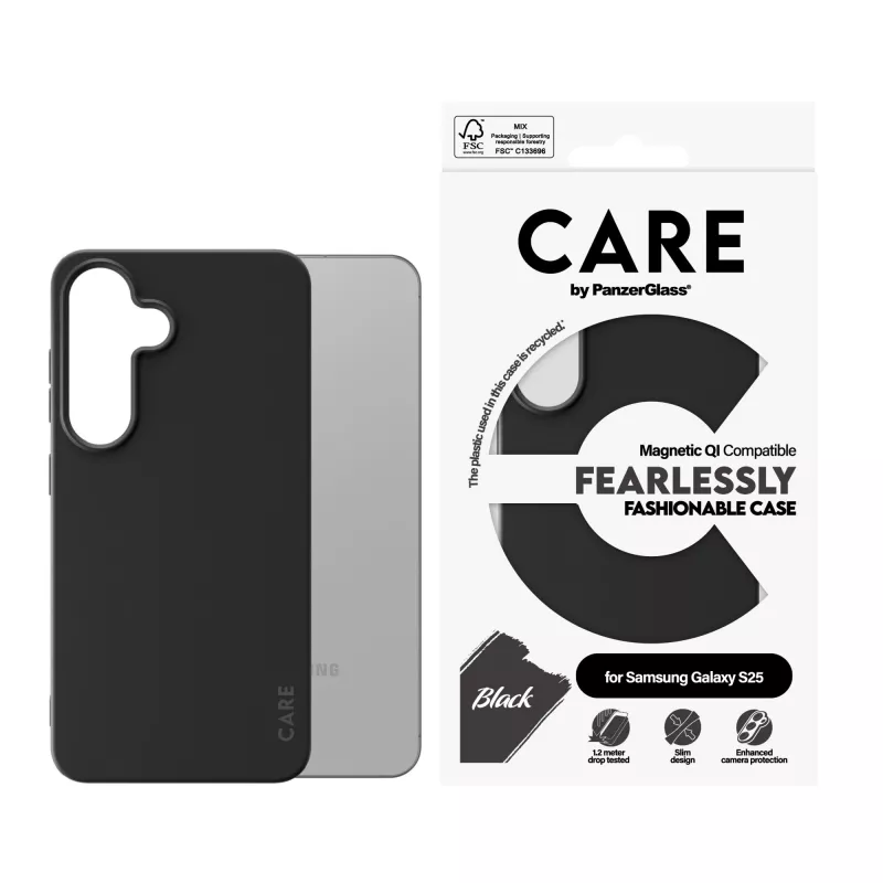 PanzerGlass CARE™ by ® funda negra con compatible con Qi Samsung Galaxy S25