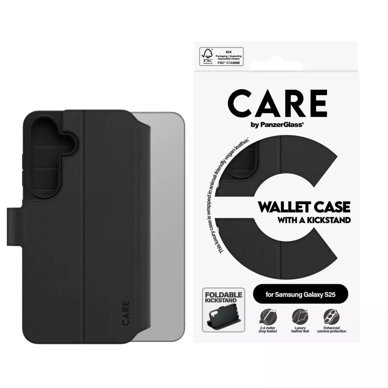 Funda cartera PanzerGlass Samsung Galaxy S25 transparente con soporte
