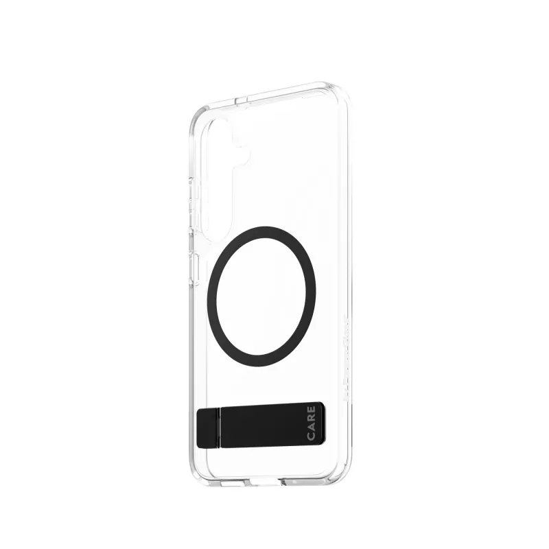 PanzerGlass CARE™ by ® funda transparente con soporte negro y compatible con Qi Samsung Galaxy S25