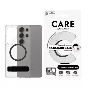 PanzerGlass CARE™ by ® funda transparente con soporte negro y compatible con Qi Samsung Galaxy S25 Ultra