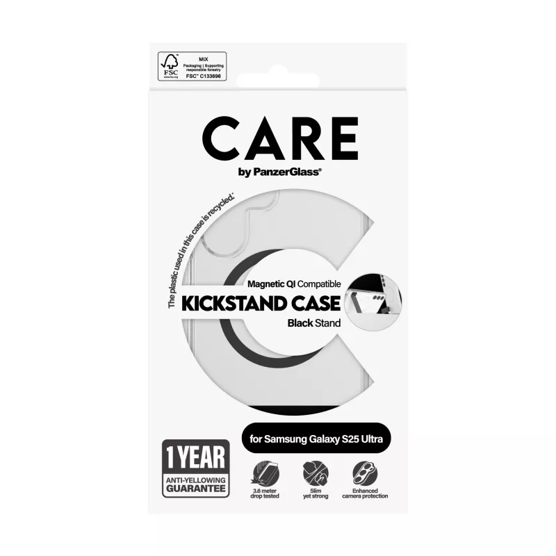 PanzerGlass CARE™ by ® funda transparente con soporte negro y compatible con Qi Samsung Galaxy S25 Ultra