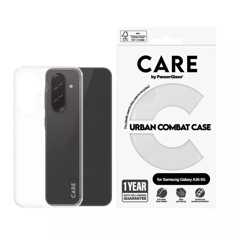 PanzerGlass CARE Flagship funda con marco transparente para Samsung Galaxy A36 5G, transparente, CRRFUBCG38083