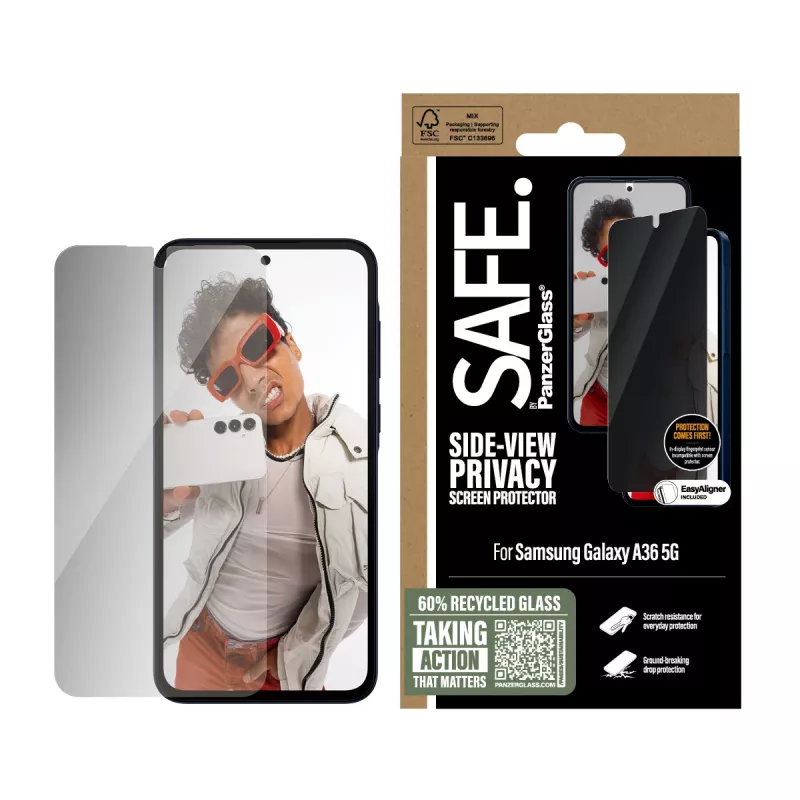 PanzerGlass SAFE. by ® protector de pantalla privacidad Samsung Galaxy A36 5G | Ultra-Wide Fit con EasyAligner