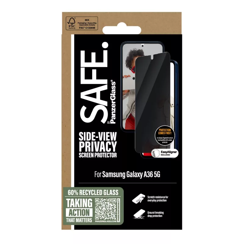 PanzerGlass SAFE. by ® protector de pantalla privacidad Samsung Galaxy A36 5G | Ultra-Wide Fit con EasyAligner