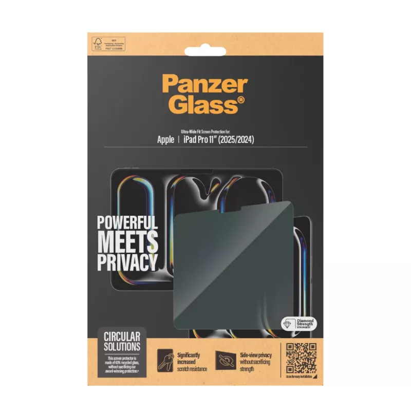 PanzerGlass Privacy protector de pantalla para iPad Pro de 11 pulgadas (2024) M4, Ultra-Wide Fit, cristal, marco negro