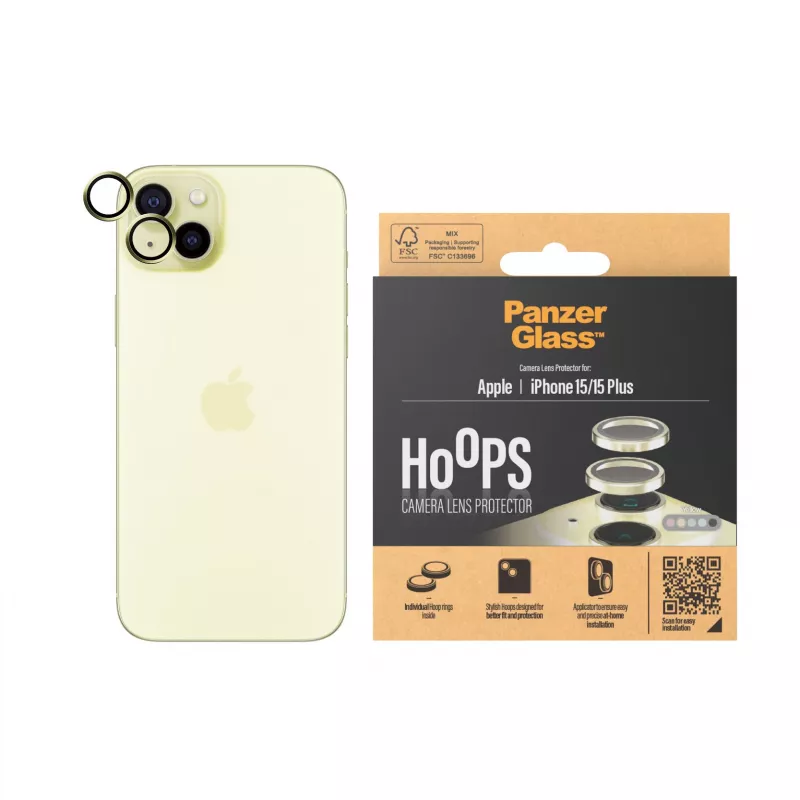 PanzerGlass ® Hoops® protector de lente de cámara amarillo iPhone 15 | 15 Plus