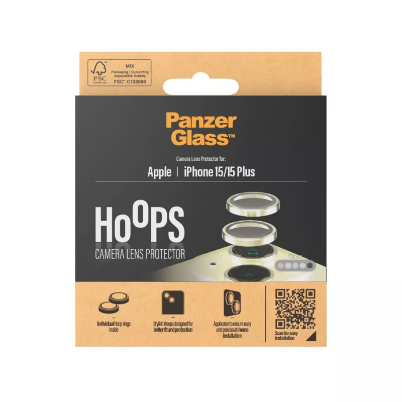 PanzerGlass ® Hoops® protector de lente de cámara amarillo iPhone 15 | 15 Plus