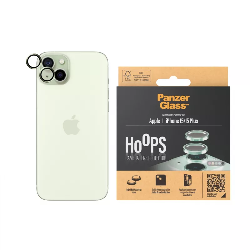 PanzerGlass ® Hoops® protector de objetivo de cámara verde iPhone 15 | 15 Plus