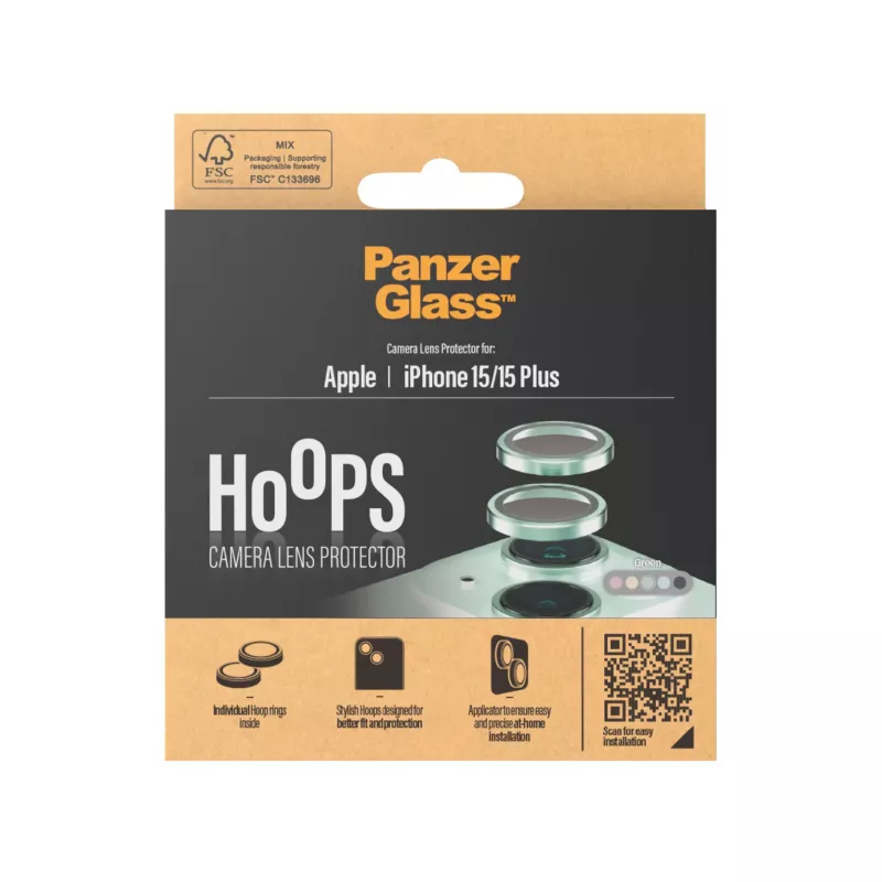PanzerGlass ® Hoops® protector de objetivo de cámara verde iPhone 15 | 15 Plus