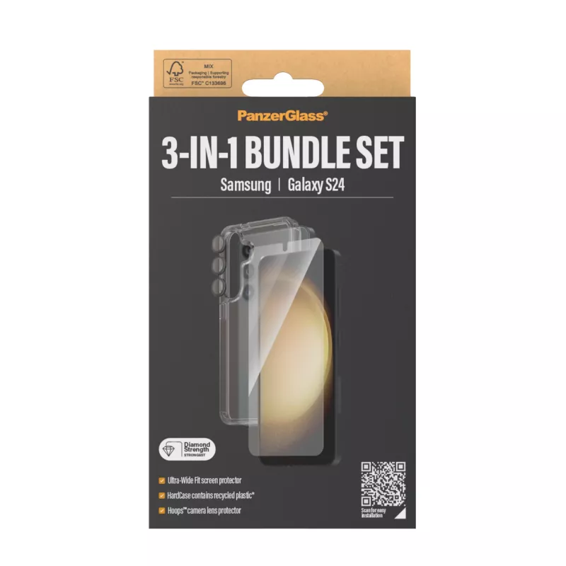 PanzerGlass ® 3-in-1 Bundle Samsung Galaxy S24 | Ultra-Wide Fit con EasyAligner