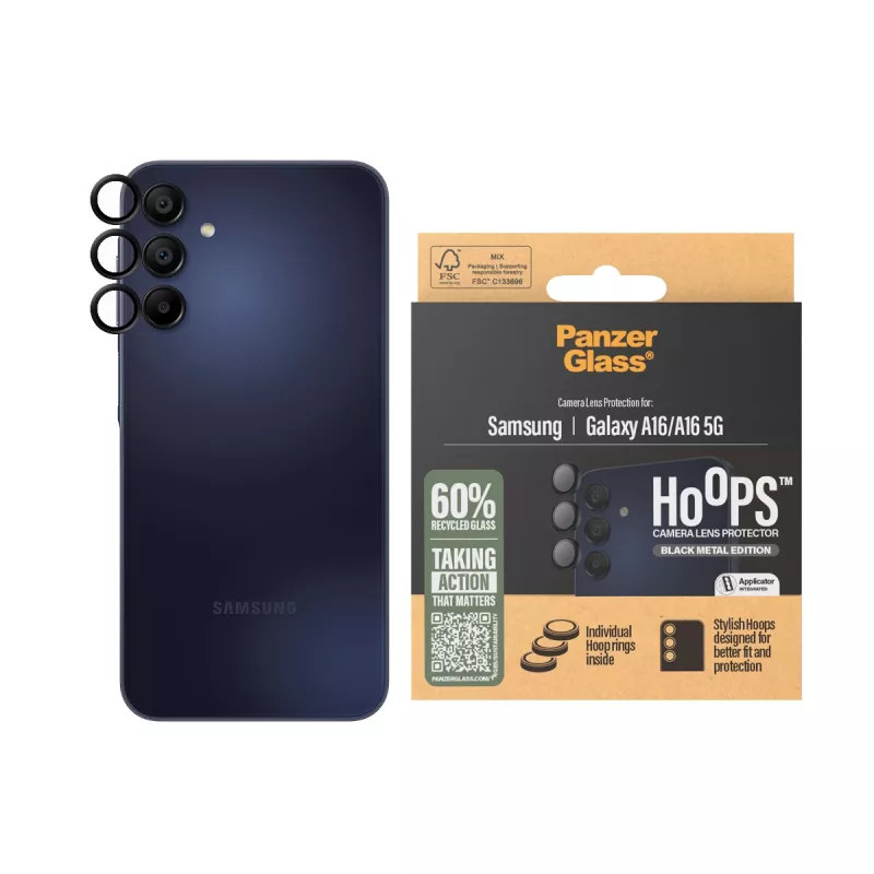 PanzerGlass ® Hoops® protector de lente de cámara negro Samsung Galaxy A16 | A16 5G