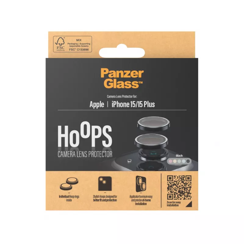 PanzerGlass ® Hoops® cristal protector de objetivo de cámara negro iPhone 15 | 15 Plus