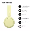 Sony WHCH520Y.CE7, Inalámbrico, Llamadas/Música, 20 - 20000 Hz, 147 g, Auriculares, Amarillo