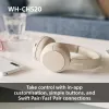 Sony WHCH520Y.CE7, Inalámbrico, Llamadas/Música, 20 - 20000 Hz, 147 g, Auriculares, Amarillo