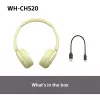 Sony WHCH520Y.CE7, Inalámbrico, Llamadas/Música, 20 - 20000 Hz, 147 g, Auriculares, Amarillo