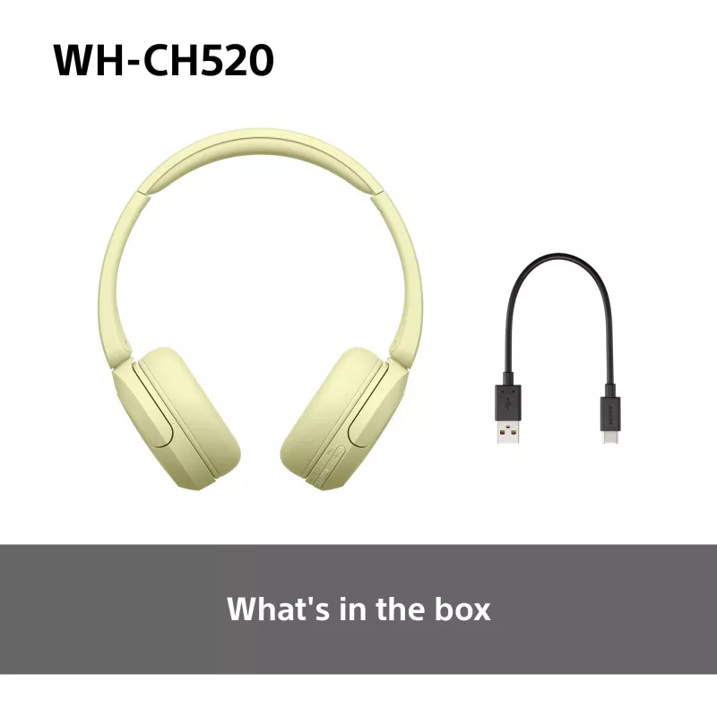 Sony WHCH520Y.CE7, Inalámbrico, Llamadas/Música, 20 - 20000 Hz, 147 g, Auriculares, Amarillo