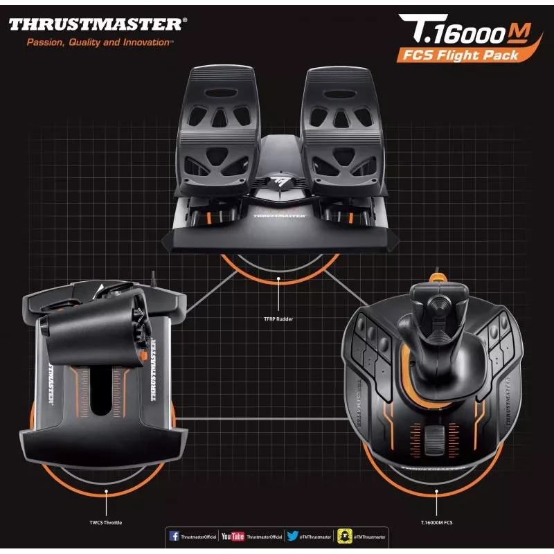 Thrustmaster T-16000M FCS Flight Pack Negro USB Joystick Analógico / Digital MAC, PC