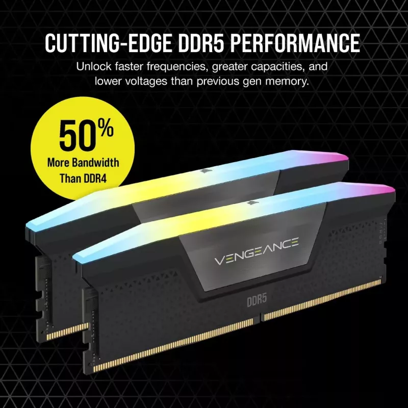 CORSAIR Memoria 32GB DDR5 (2x16GB) DRAM 6400MT/s CL36 Kit de memoria Vengeance RGB – Negro