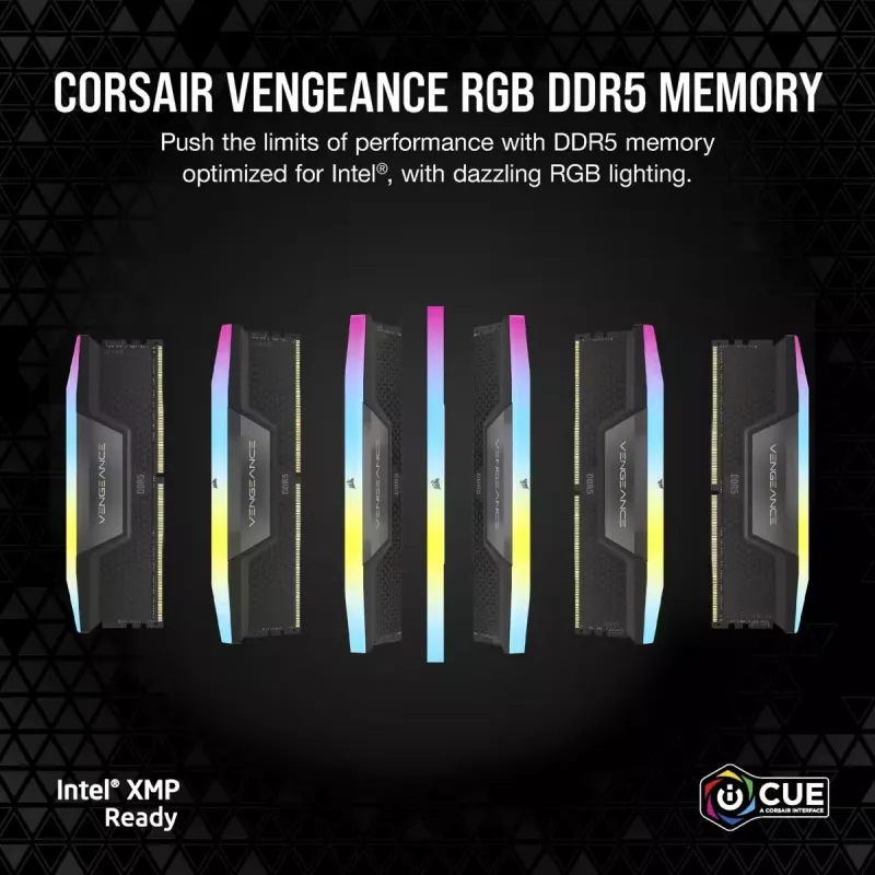 CORSAIR Memoria 32GB DDR5 (2x16GB) DRAM 6400MT/s CL36 Kit de memoria Vengeance RGB – Negro
