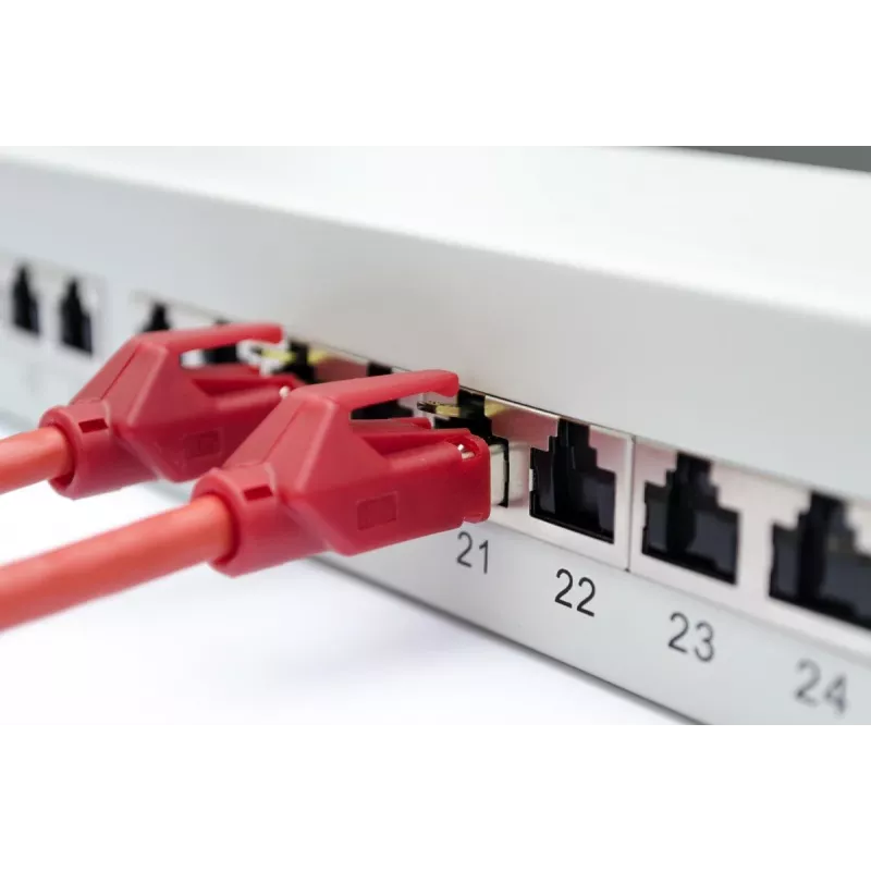 Panel de parcheo DIGITUS DN-91624S-EA de 19 pulgadas, CAT6A clase EA, apantallado, 24 puertos RJ45, LSA, 1U, gris claro RAL 7035