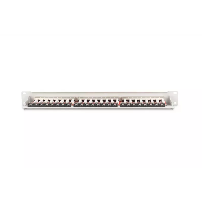 Panel de parcheo DIGITUS DN-91624S-EA de 19 pulgadas, CAT6A clase EA, apantallado, 24 puertos RJ45, LSA, 1U, gris claro RAL 7035