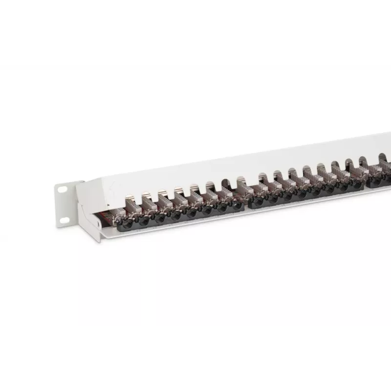 Panel de parcheo DIGITUS DN-91624S-EA de 19 pulgadas, CAT6A clase EA, apantallado, 24 puertos RJ45, LSA, 1U, gris claro RAL 7035