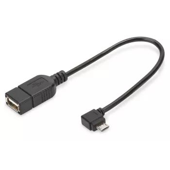 Cable adaptador DIGITUS USB 2.0, OTG, Type Micro B - A M/H, 15 cm, conforme a USB 2.0, en ángulo recto, negro